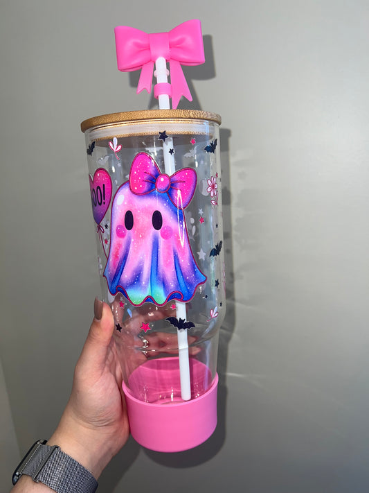 40oz Glass Hot Pink Ghosty INCLUDES boot and straw topper