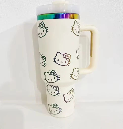 MINISO Hello Kitty Handle Straw Lid Stainless Steel 40oz Vacuum Insulated Car Mug Double Wall Thermal Iced Travel Cup