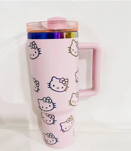 MINISO Hello Kitty Handle Straw Lid Stainless Steel 40oz Vacuum Insulated Car Mug Double Wall Thermal Iced Travel Cup