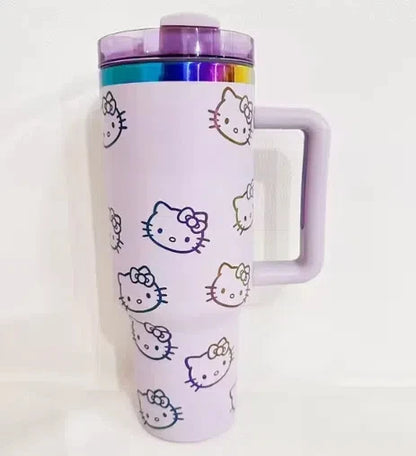 MINISO Hello Kitty Handle Straw Lid Stainless Steel 40oz Vacuum Insulated Car Mug Double Wall Thermal Iced Travel Cup