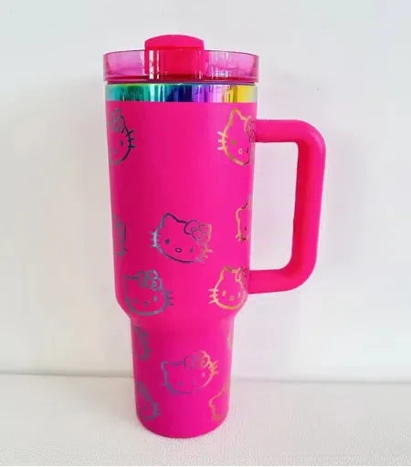 MINISO Hello Kitty Handle Straw Lid Stainless Steel 40oz Vacuum Insulated Car Mug Double Wall Thermal Iced Travel Cup